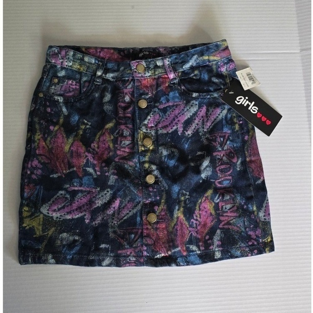 Girls‎ Colorful Graphic Print Denim Mini Skirt Size 12 New w Tag